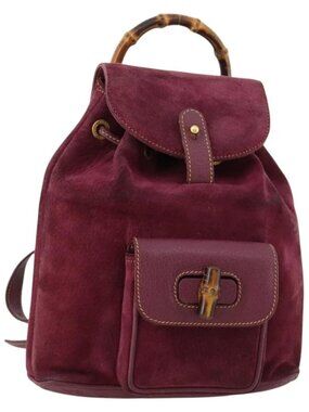 Gucci | Bags | Gucci Bamboo Backpack Suede Leather Red Gold  display picture 3